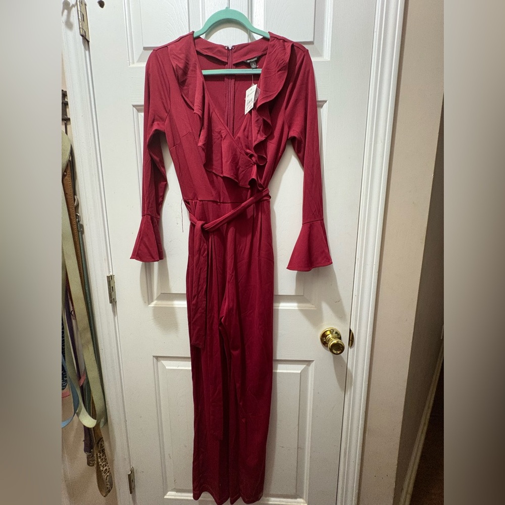Versona Burgundy Long Sleeve Ruffle Dress
